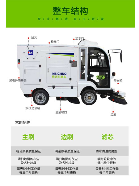 四轮扫路车MN-S1800配备240L标准灵台垃圾桶